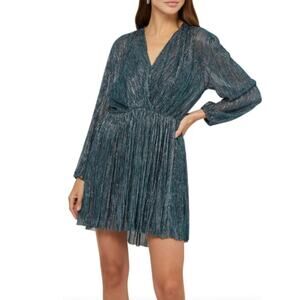 Maje Riatisa Metallic Mini Dress in Turquoise